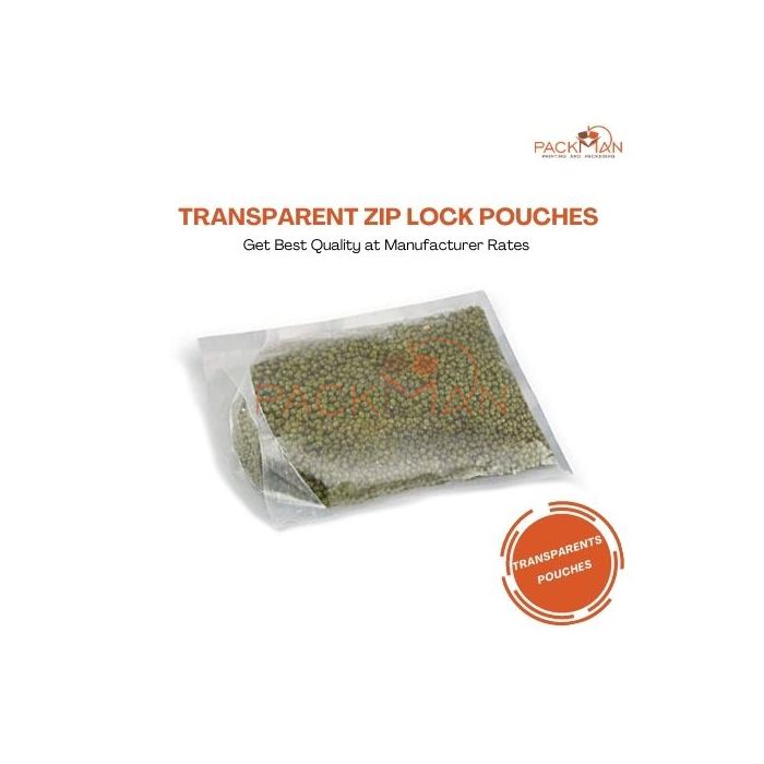 Packman Transparent Stand Up Pouches for Food Packaging with Zip Lock
