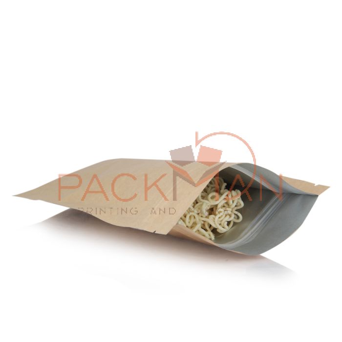 4 x 7 Inches Kraft Finish Stand Up Pouches with Zip Lock Wholesaler Food Grade Raw Materials