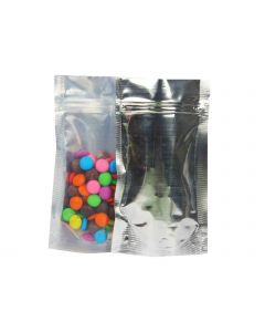 4 x 7 Inches Transparent Silver Stand Up Pouch with Zip Lock (Candy Packaging)
