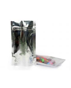 5 x 8 Inches Transparent Silver Stand Up Pouch with Zip Lock (Candy Packaging)