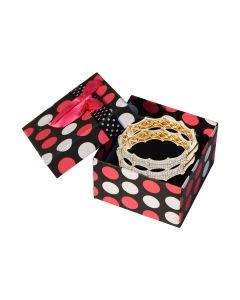 blue white polka dotted bangle box with ribbon